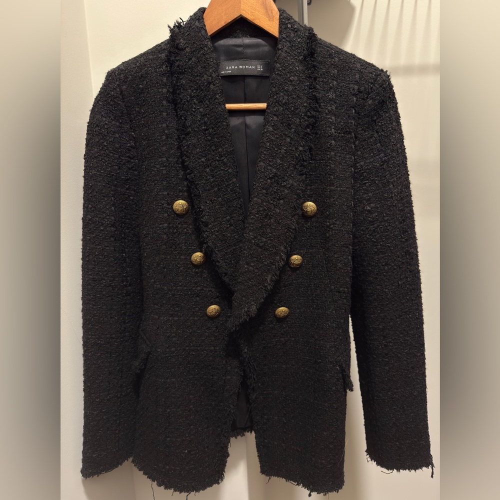 Zara Elegant Black Blazer with Gold Accents